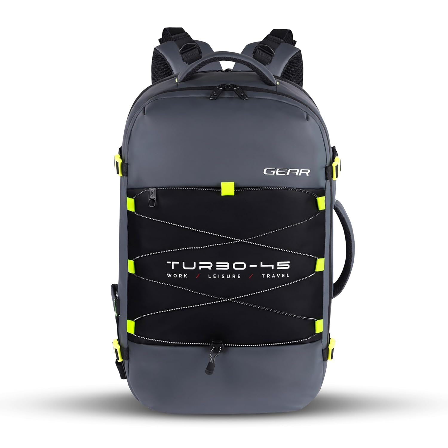 Gear Turbo 21"/45L  Anti theft Laptop Backpack with Raincover | Backpack |Briefcase | Travel Bag For Men/Women (Black - Grey)