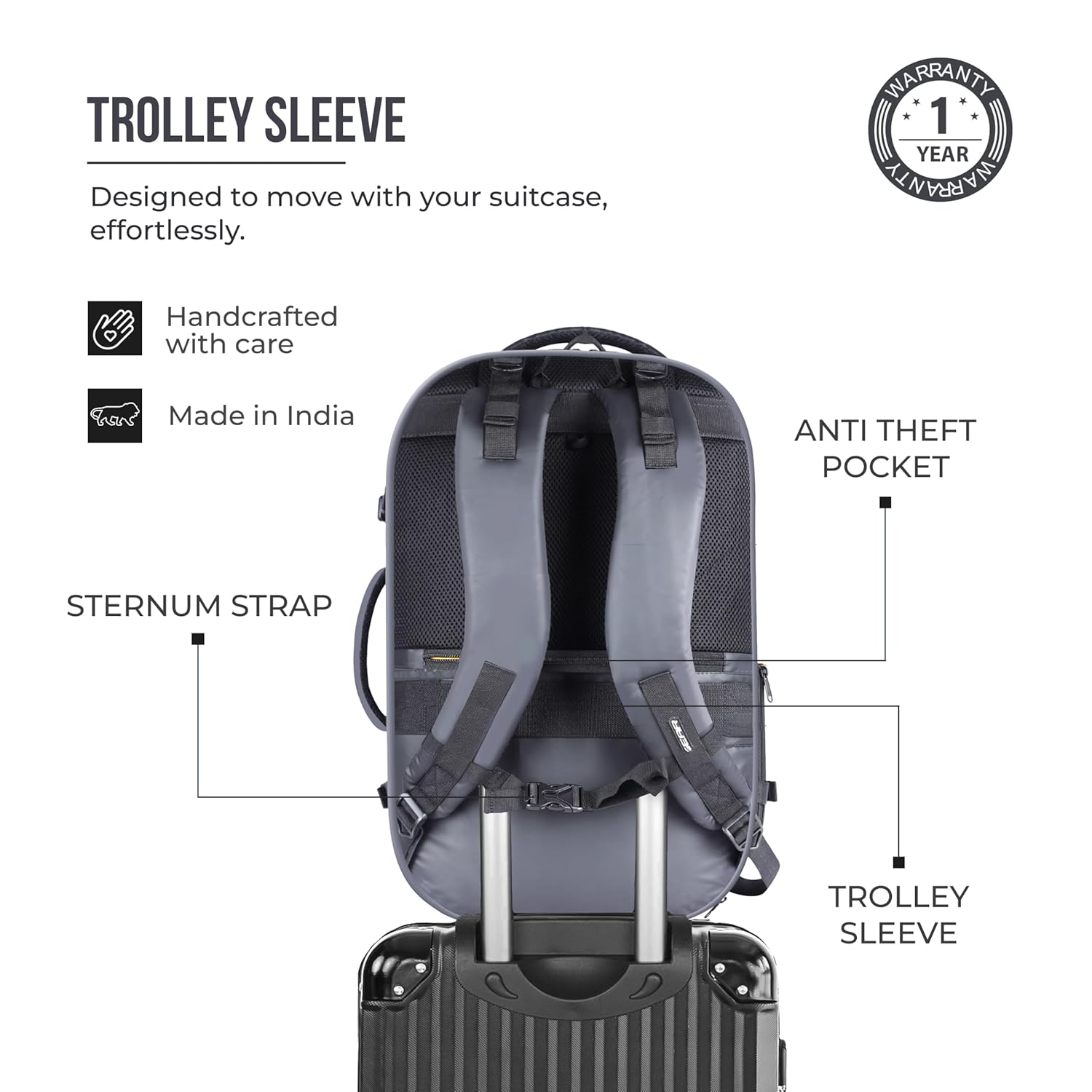 Gear Turbo 21"/45L  Anti theft Laptop Backpack with Raincover | Backpack |Briefcase | Travel Bag For Men/Women (Black - Grey)