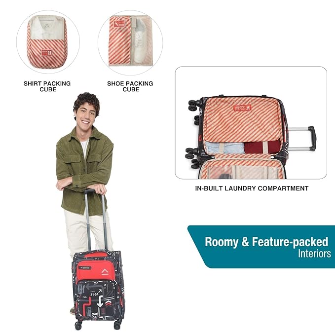 Uppercase JFK Plus Cabin Eco Soft Trolley Bag, Dust Resistant Luggage Made of Sustainable Material, 8 Wheel Trolley Bag with TSA Lock,Travel Suitcase for Men & Women (Red)