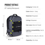 Gear Turbo 21"/45L  Anti theft Laptop Backpack with Raincover | Backpack |Briefcase | Travel Bag For Men/Women (Black - Grey)