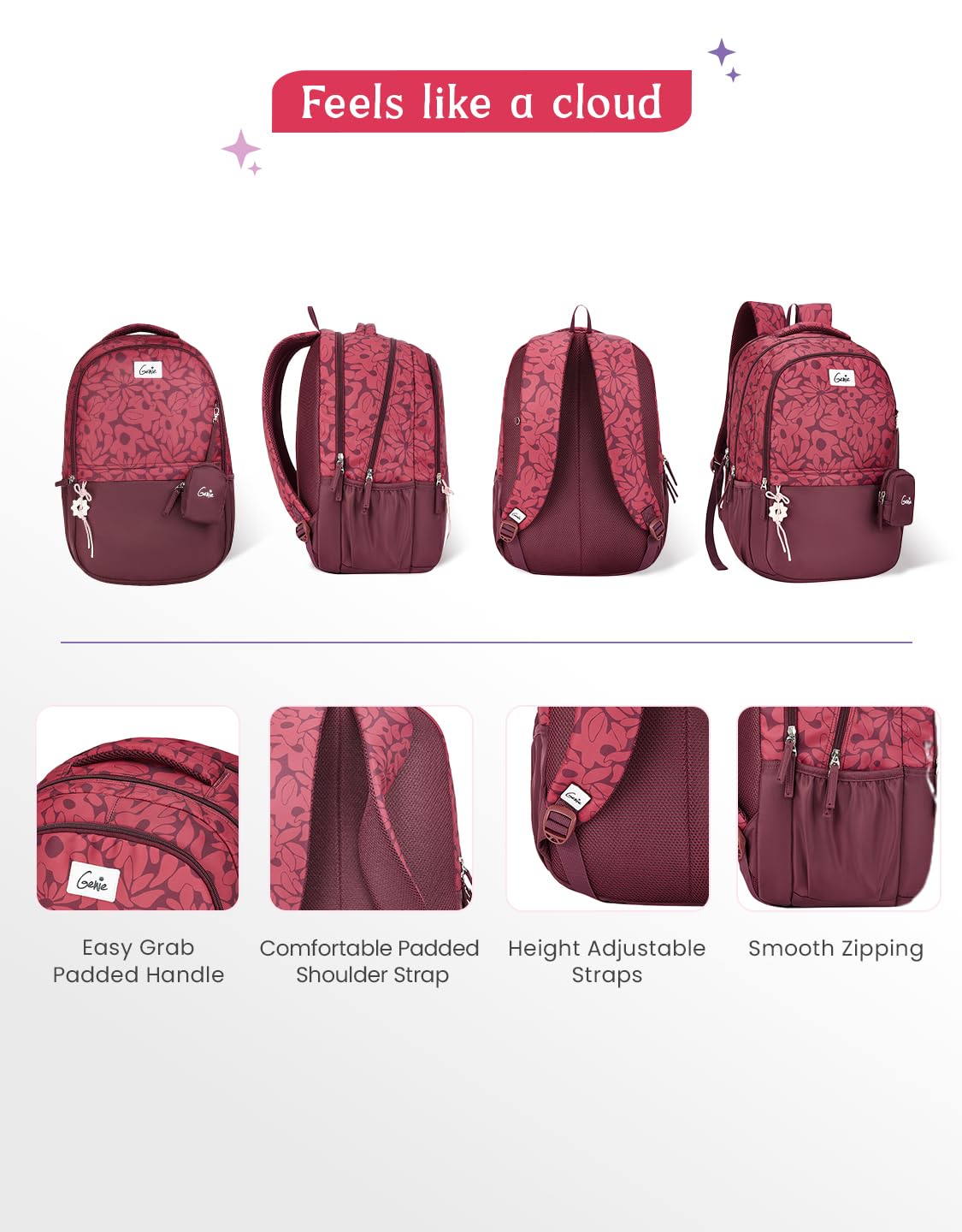 Genie Eleanor Backpack For Girls |19 Inch-40 Litres