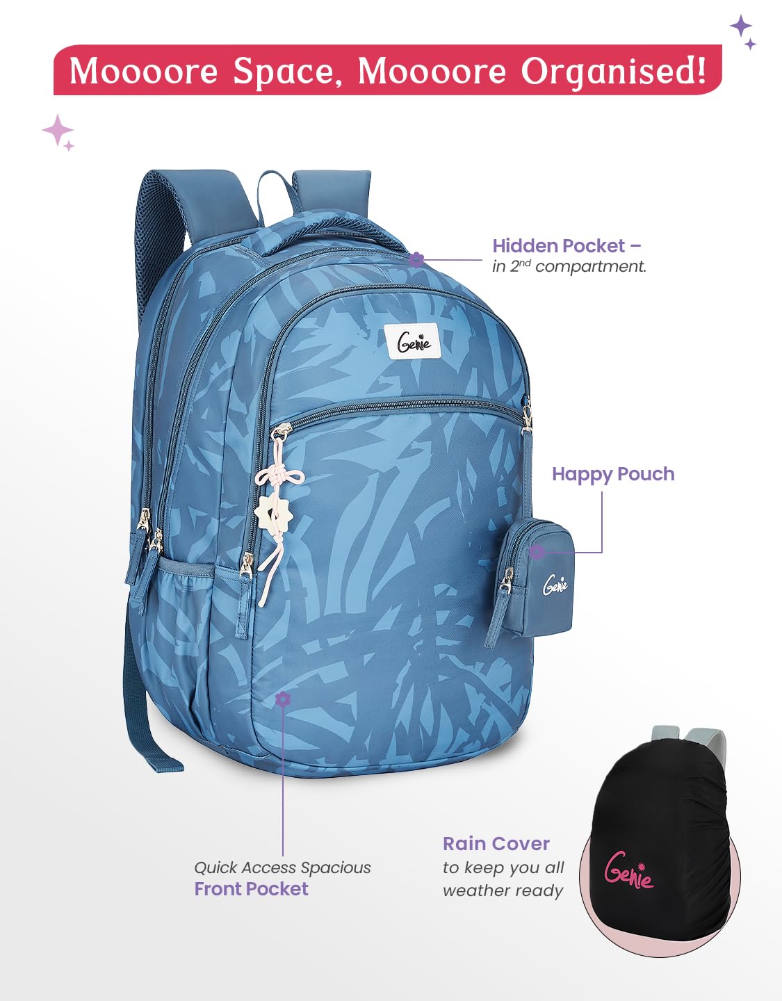 Genie Velora Backpack For Girls |19 Inch-40 Litres