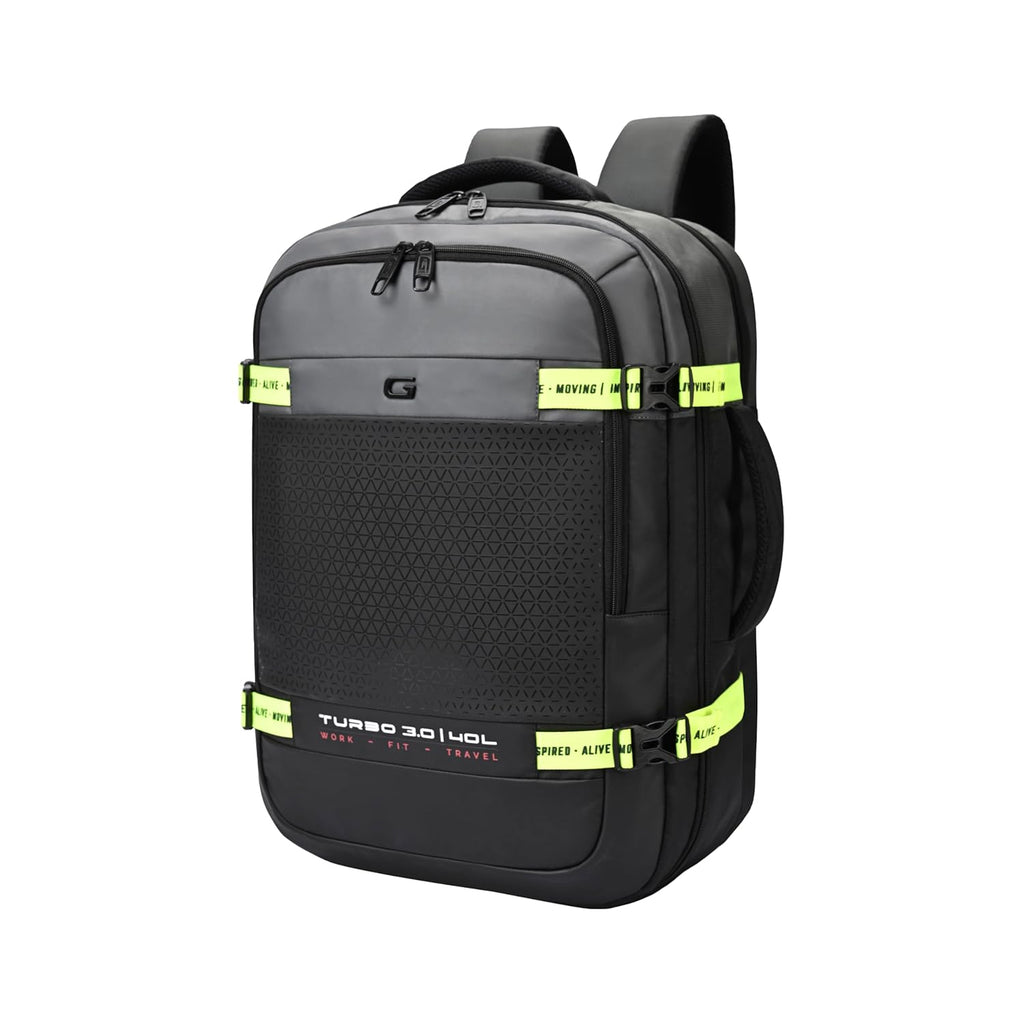 Gear Turbo 3 19"/40L Anti Theft Laptop Backpack with Raincover | Laptop backpack | Travel Backpack | College Bag For Men/Women (Black - Grey)