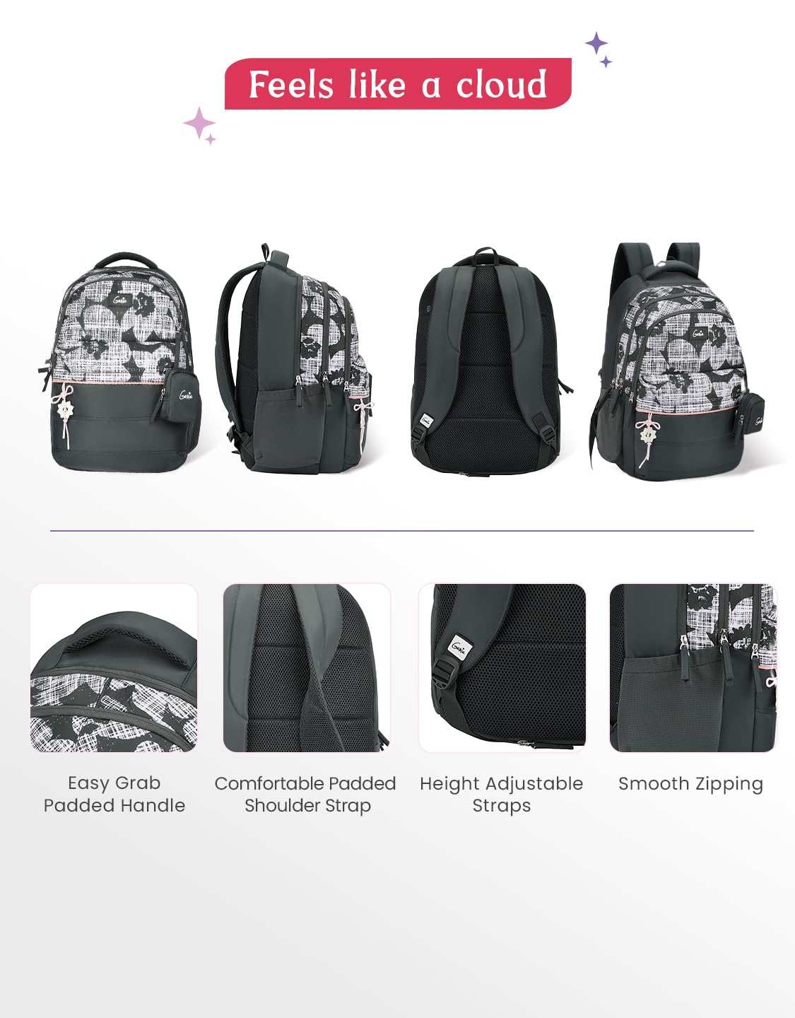 Genie Quilsy Backpack For Girls |19 Inch-40 Litres