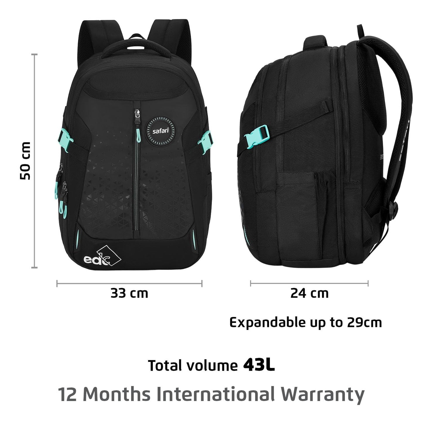 Safari 43L Expand 16 Expandable Laptop Bag with Armor Base, Raincover