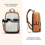Gear Classic 6 18"/31L Antitheft Large Faux Leather  Laptop backpack/College Bag For Men/Women  (Tan-Brown)