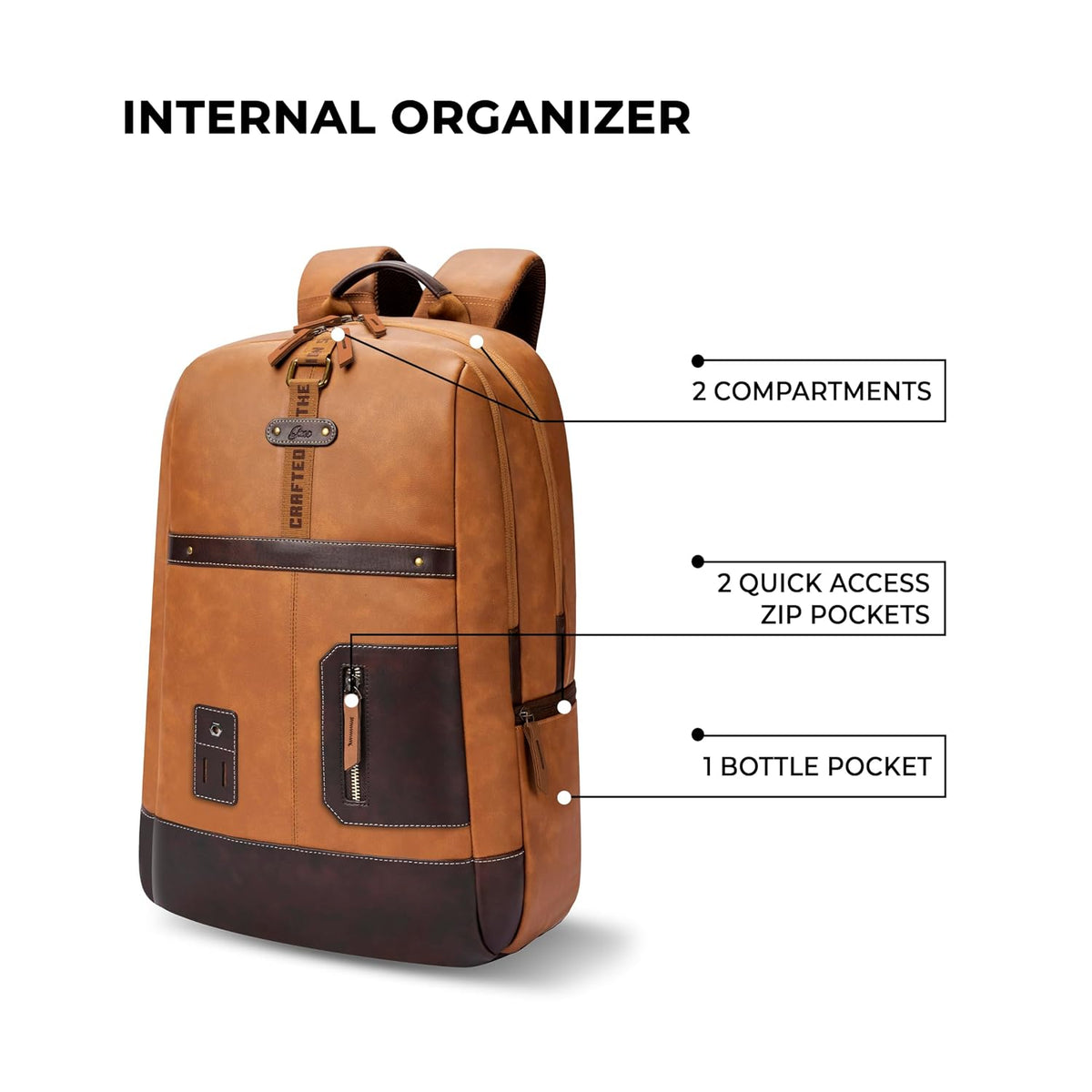 Gear Classic 6 18"/31L Antitheft Large Faux Leather  Laptop backpack/College Bag For Men/Women  (Tan-Brown)