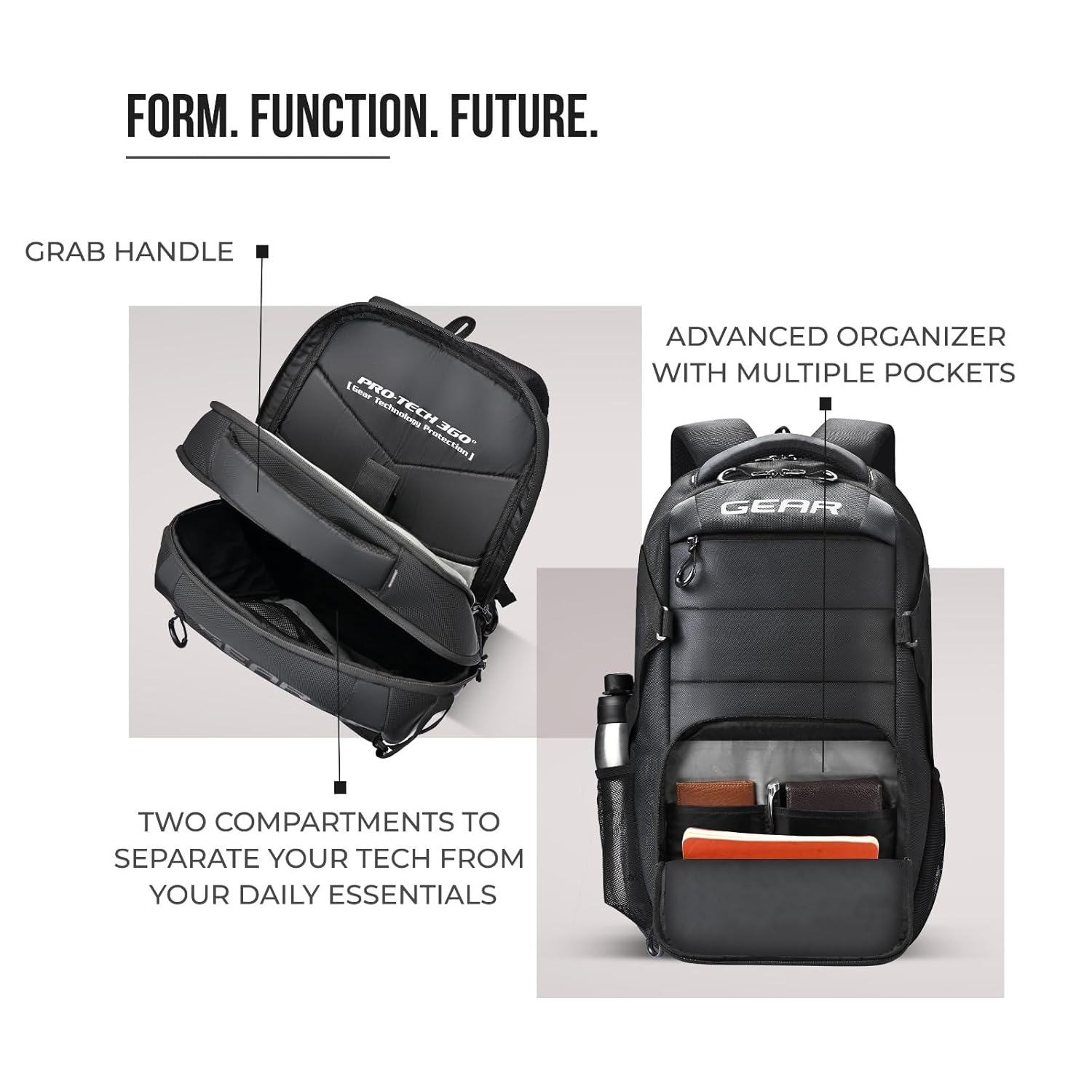 Gear Aspire 19”/30L Laptop Backpack | Casual Backpack | Travel Backpack | College Bag For Men/Women (Black)