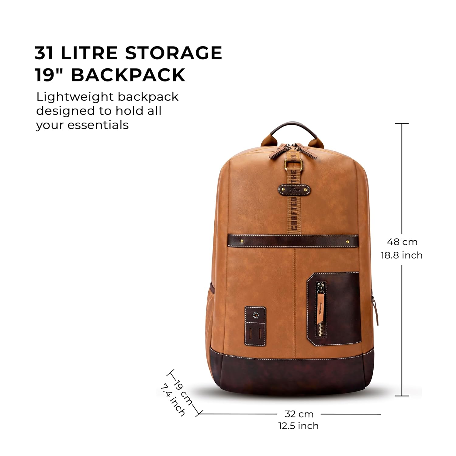 Gear Classic 6 18"/31L Antitheft Large Faux Leather  Laptop backpack/College Bag For Men/Women  (Tan-Brown)