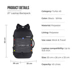 Gear Turbo 21"/45L Large Anti theft Laptop Backpack with Raincover | Backpack | Briefcase | Travel Bag For Men/Women (Black - Grey)