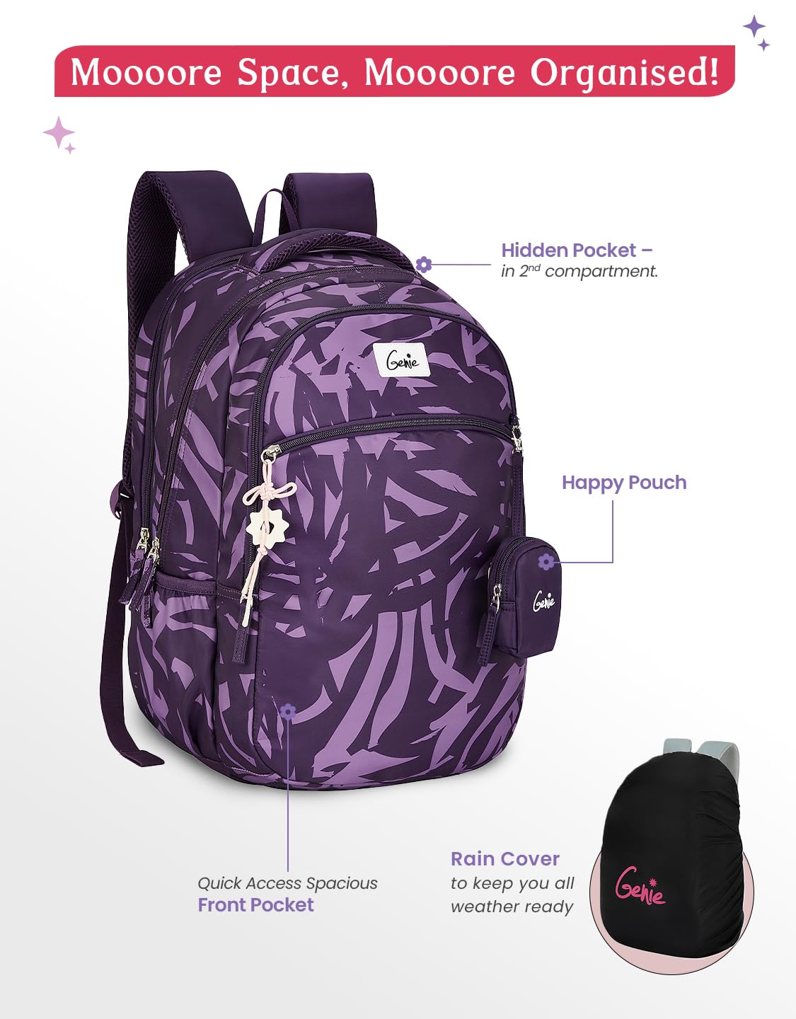 Genie Velora Backpack For Girls |19 Inch-40 Litres