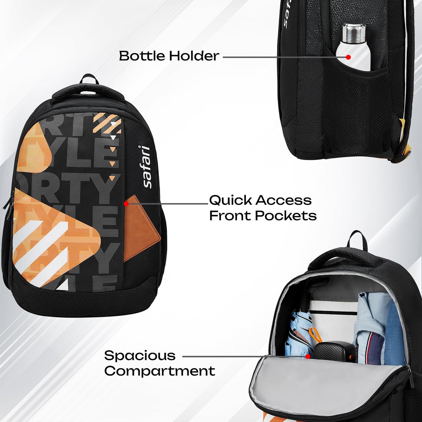 SAFARI Duplex 5 Armor Base, File holder, Rain Cover Backpack -32 L (Black)