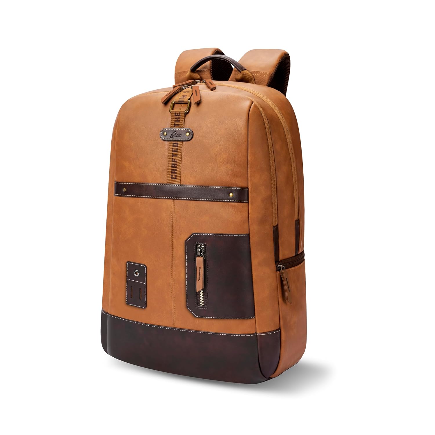 Gear Classic 6 18"/31L Antitheft Large Faux Leather  Laptop backpack/College Bag For Men/Women  (Tan-Brown)