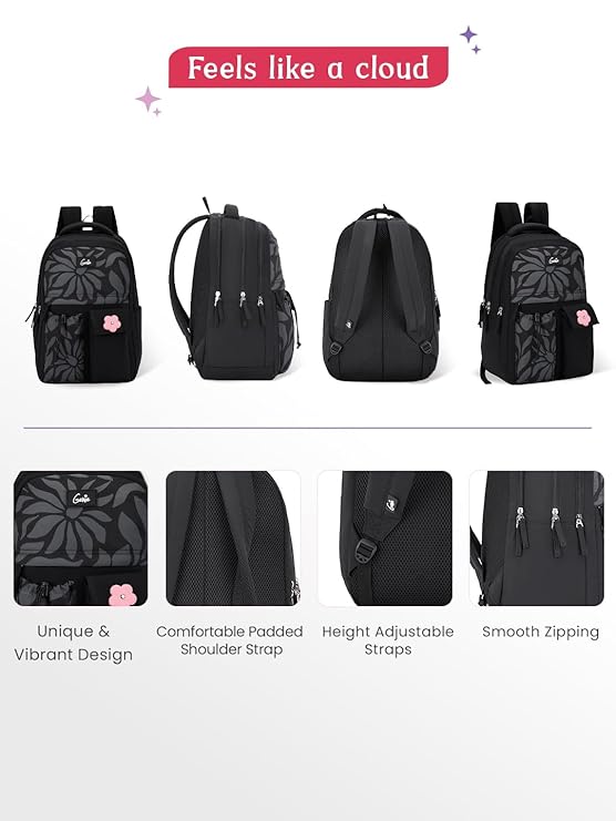 Genie Poetry School Backpack For Girls |17 Inch 27 L - Black