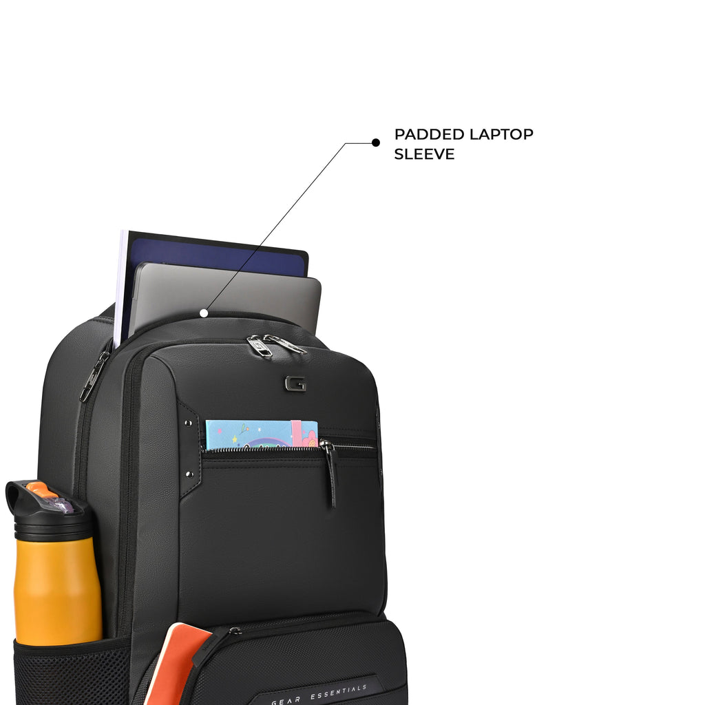 Gear Quantum 3 18"/29L Antitheft Large Faux Leather Laptop backpack with Raincover /Travel /College Bag For Men/Women
