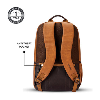 Gear Classic 4 19"/31L Medium Faux Leather Anti Theft Laptop Backpack | Casual | Travel | College Bag For Men/Women