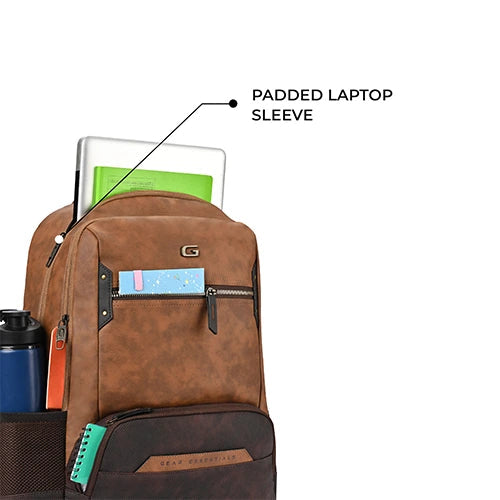 Gear Quantum 3 18"/29L Antitheft Large Faux Leather Laptop backpack with Raincover /Travel /College Bag For Men/Women