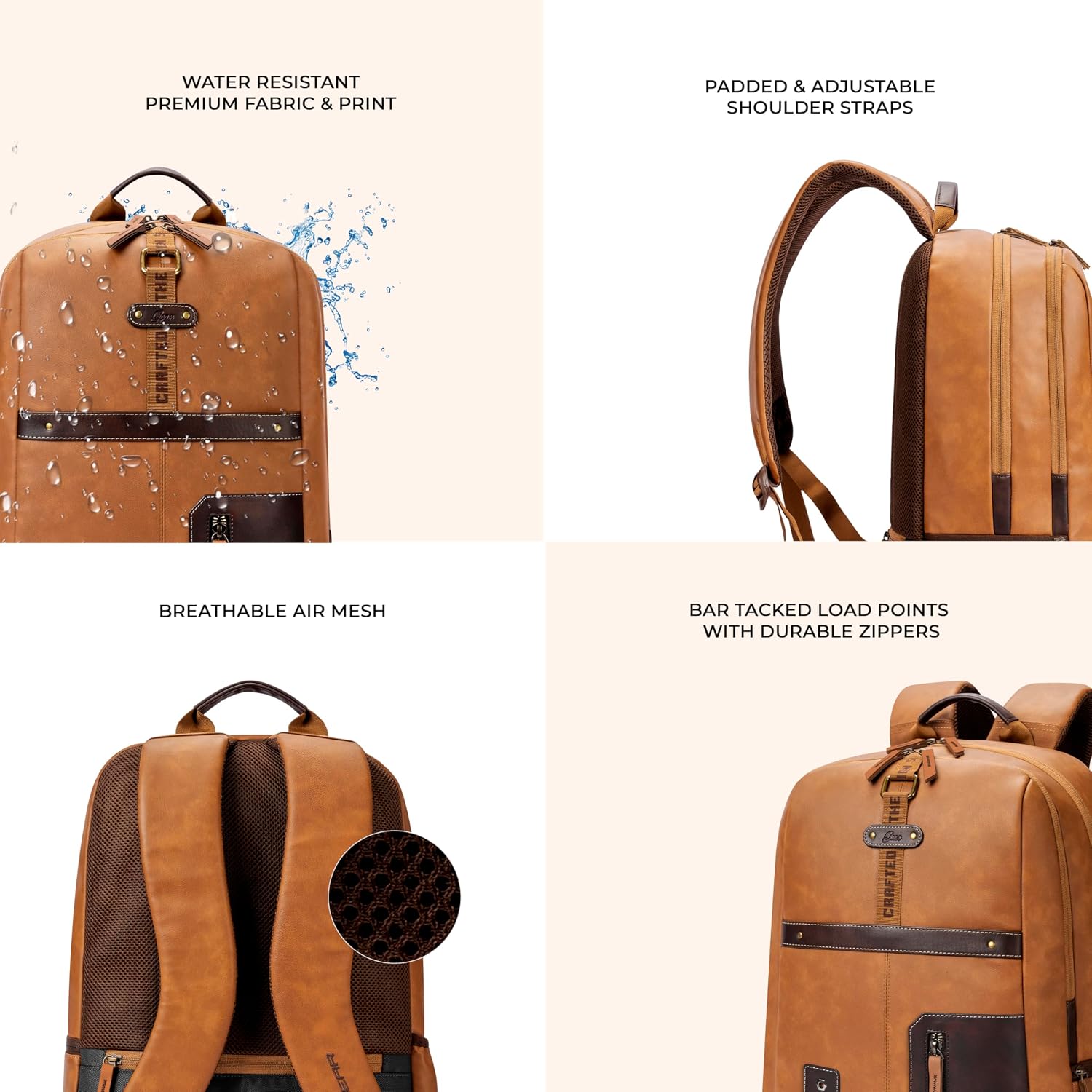 Gear Classic 6 18"/31L Antitheft Large Faux Leather  Laptop backpack/College Bag For Men/Women  (Tan-Brown)