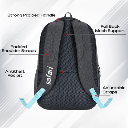 SAFARI Quadro 7 - File holder, 4 Compartment, Rain Cover Backpack -43 L