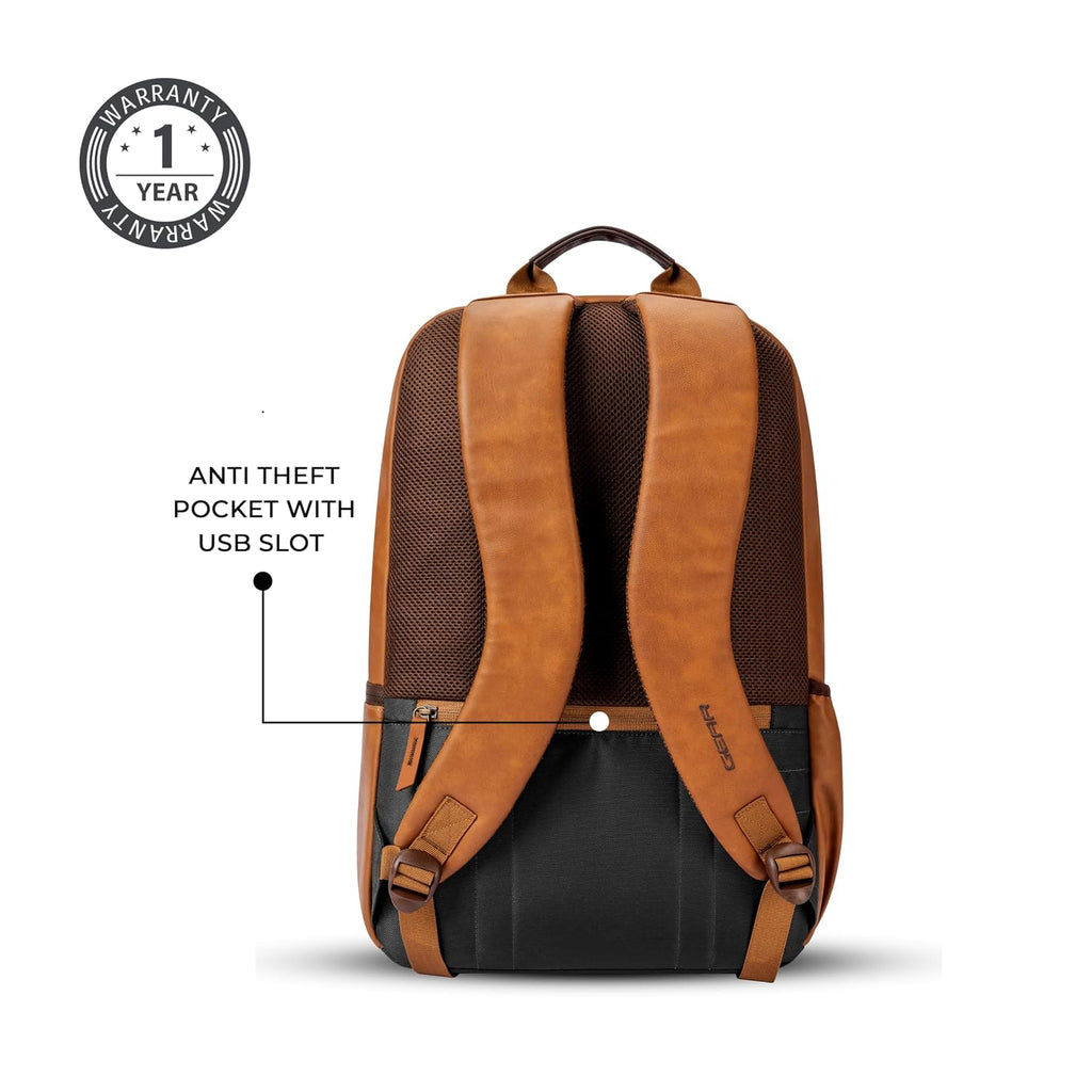 Gear Classic 6 18"/31L Antitheft Large Faux Leather  Laptop backpack/College Bag For Men/Women  (Tan-Brown)