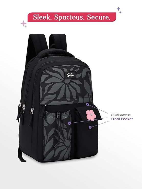 Genie Poetry School Backpack For Girls |17 Inch 27 L - Black