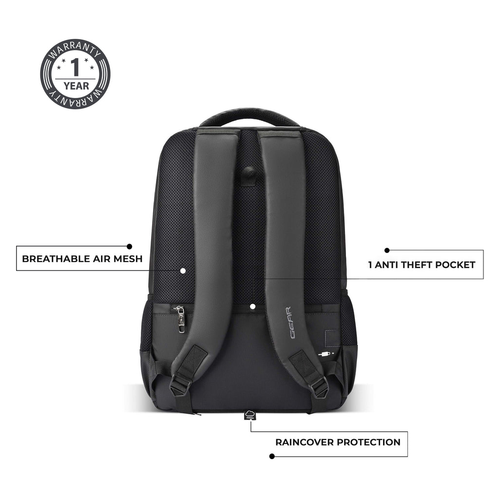 Gear Quantum 3 18"/29L Antitheft Large Faux Leather Laptop backpack with Raincover /Travel /College Bag For Men/Women