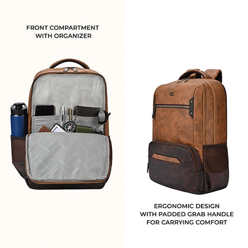 Gear Quantum 3 18"/29L Antitheft Large Faux Leather Laptop backpack with Raincover /Travel /College Bag For Men/Women