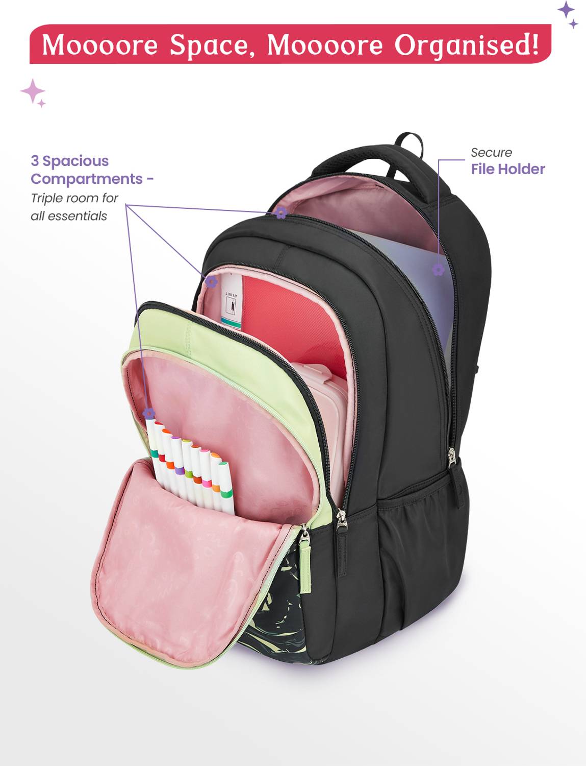 Genie 36 L Aqualit Backpack For Girls |19 Inch - Black