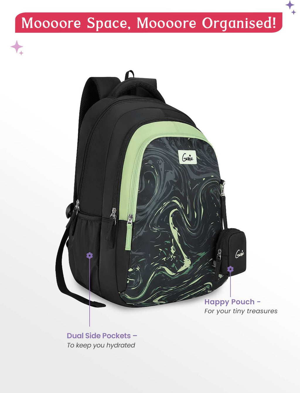 Genie 36 L Aqualit Backpack For Girls |19 Inch - Black