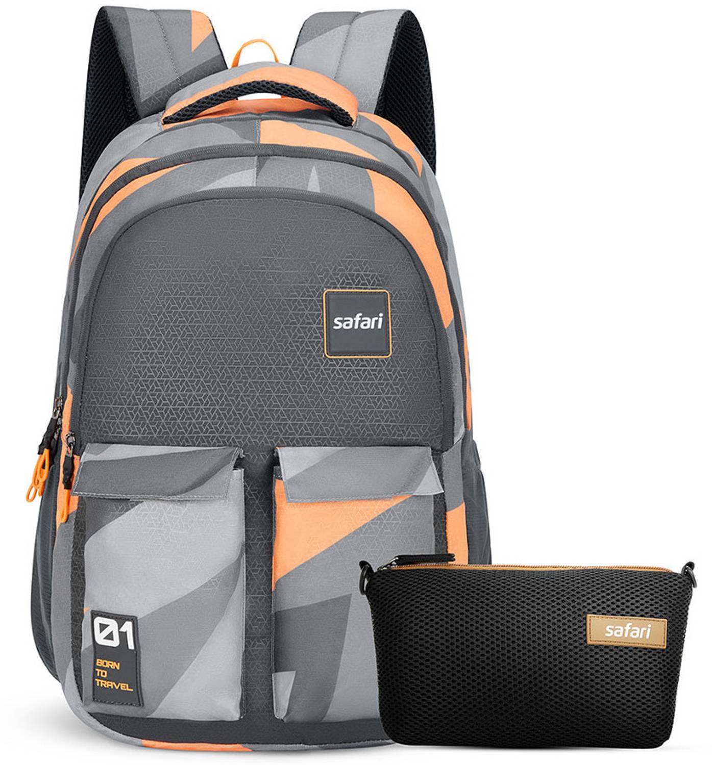 SAFARI Bonus 5 -Freebie pencil pouch, Rain Cover Backpack -37 L (Grey)