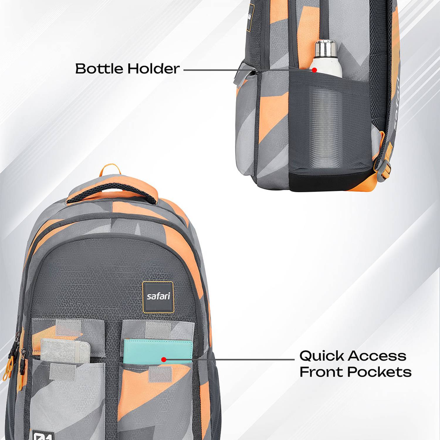 SAFARI Bonus 5 -Freebie pencil pouch, Rain Cover Backpack -37 L (Grey)