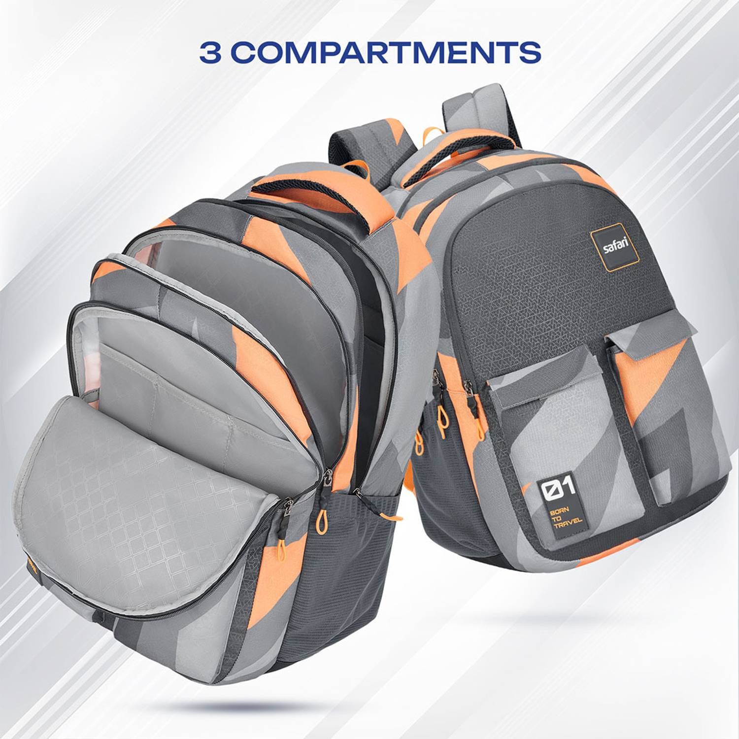 SAFARI Bonus 5 -Freebie pencil pouch, Rain Cover Backpack -37 L (Grey)