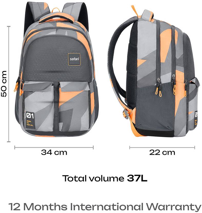 SAFARI Bonus 5 -Freebie pencil pouch, Rain Cover Backpack -37 L (Grey)