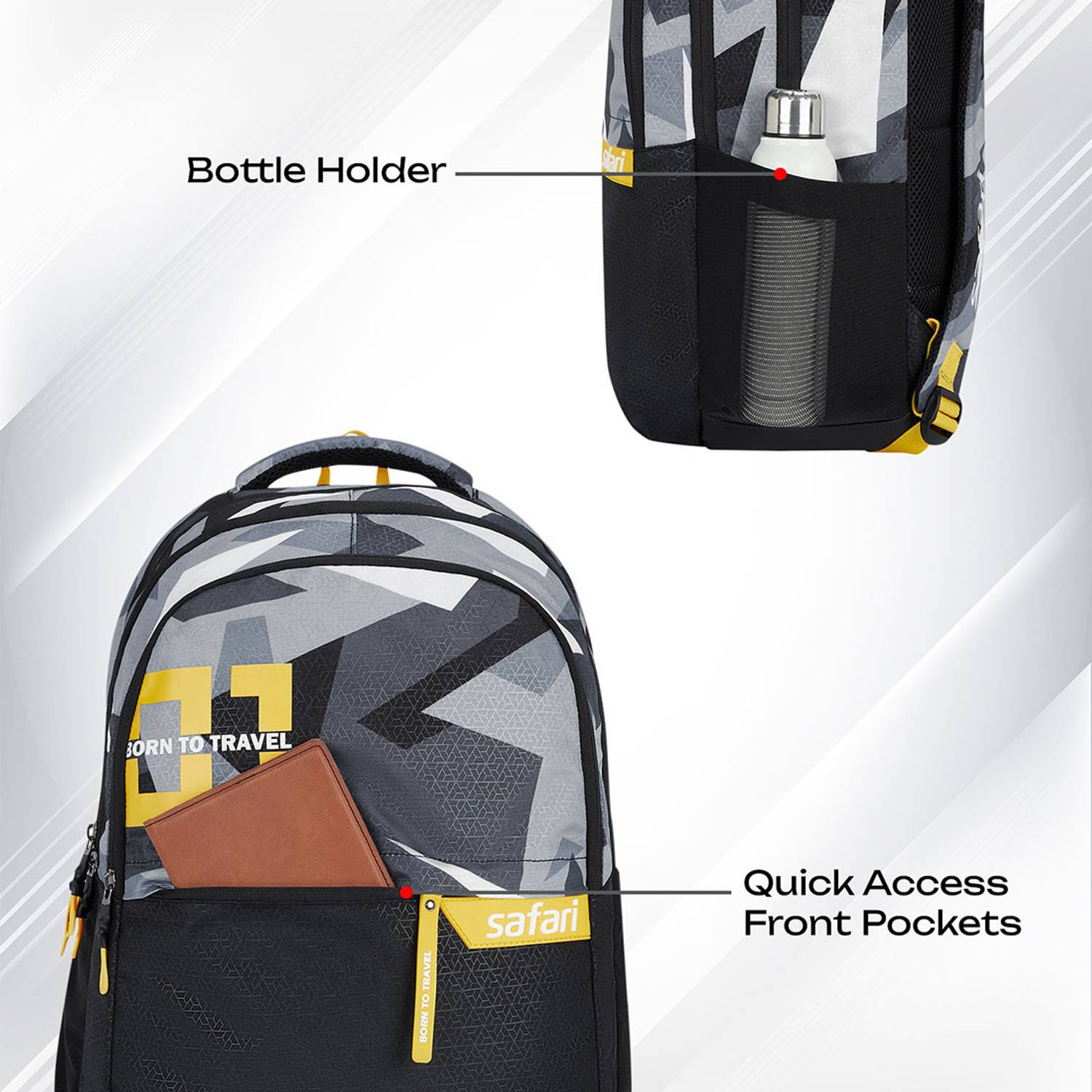 SAFARI Bonus 7  Freebie pencil pouch, Rain Cover Backpack -37 L (Black)