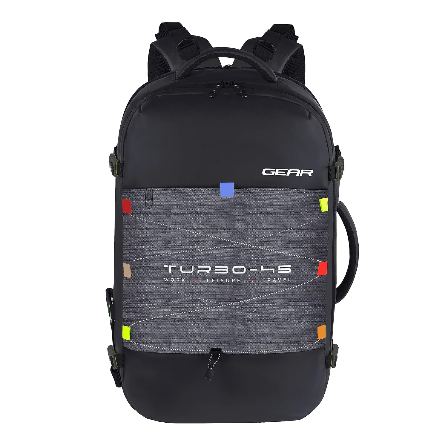 Gear Turbo 21"/45L Large Anti theft Laptop Backpack with Raincover | Backpack | Briefcase | Travel Bag For Men/Women (Black - Grey)