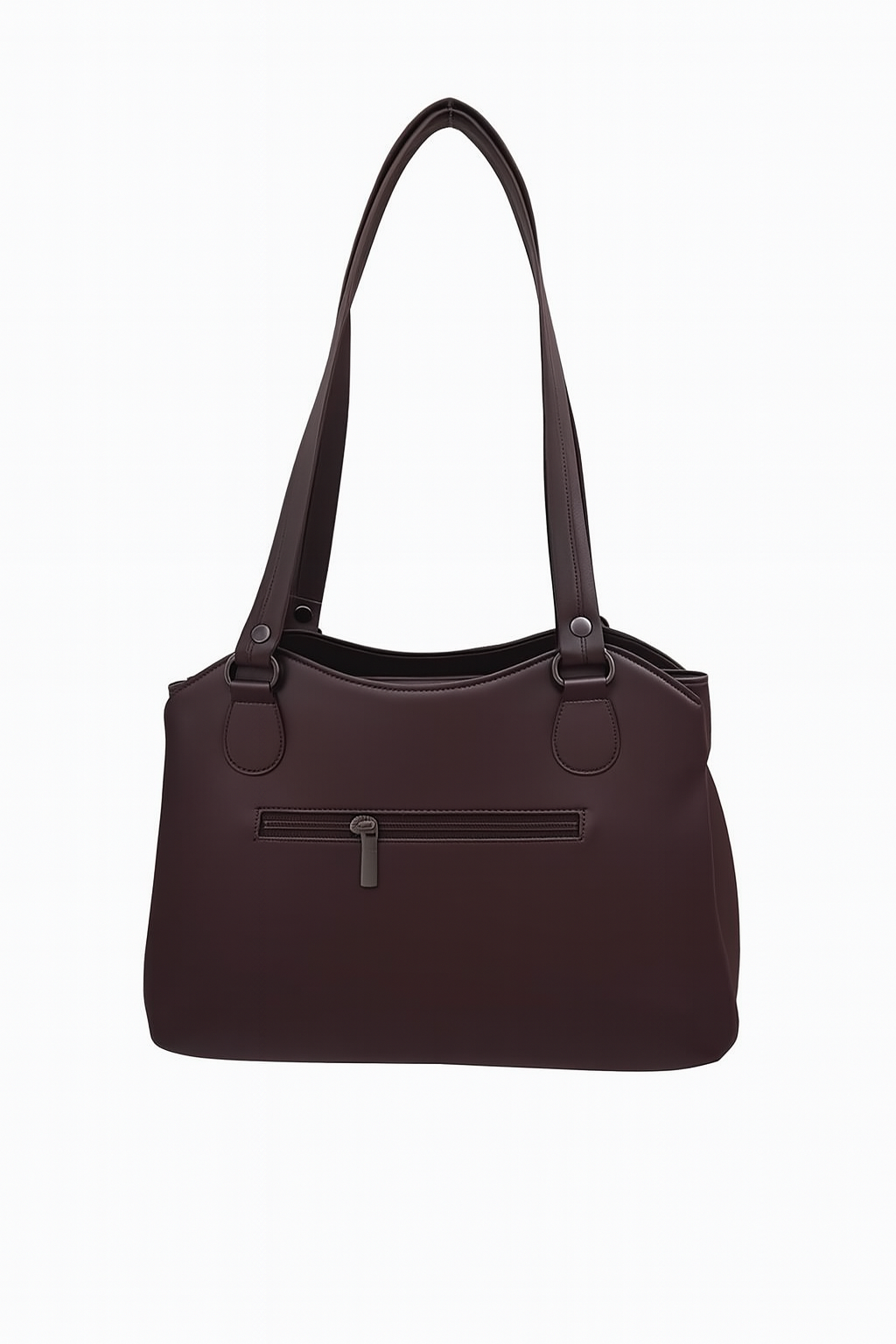 Dhariwal LAB-9917  Women’s Dark Brown Handbag – 3 Compartments with 2-in-1 Center Pocket, Back Chain Pocket, Twin Handles, Premium PU Leather-Dark Brown