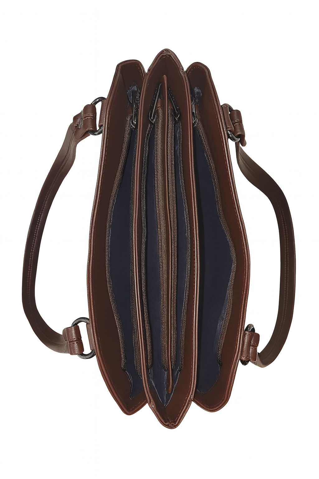 Dhariwal LAB-9917  Women’s Dark Brown Handbag – 3 Compartments with 2-in-1 Center Pocket, Back Chain Pocket, Twin Handles, Premium PU Leather-Dark Brown