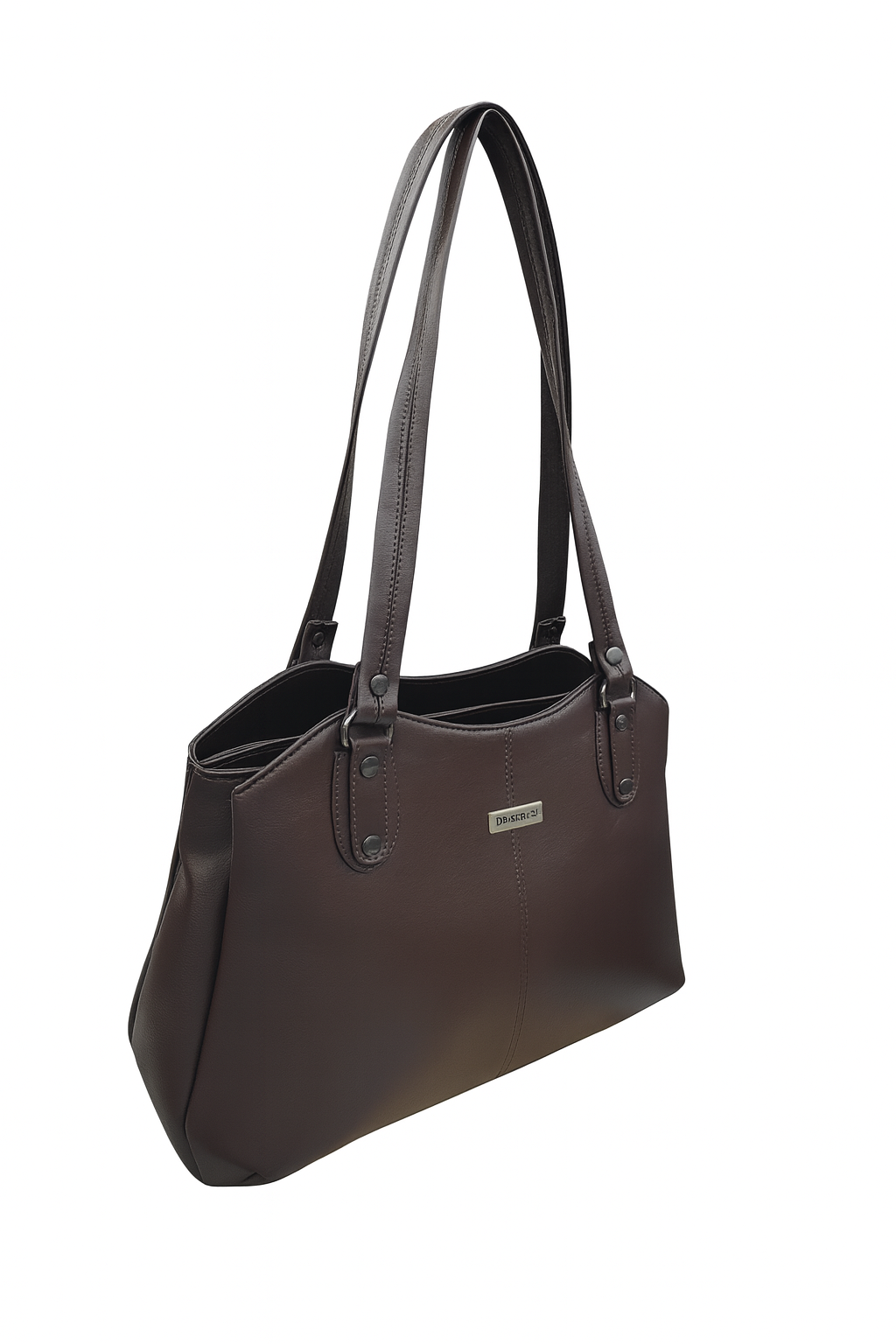 Dhariwal LAB-9917  Women’s Dark Brown Handbag – 3 Compartments with 2-in-1 Center Pocket, Back Chain Pocket, Twin Handles, Premium PU Leather-Dark Brown