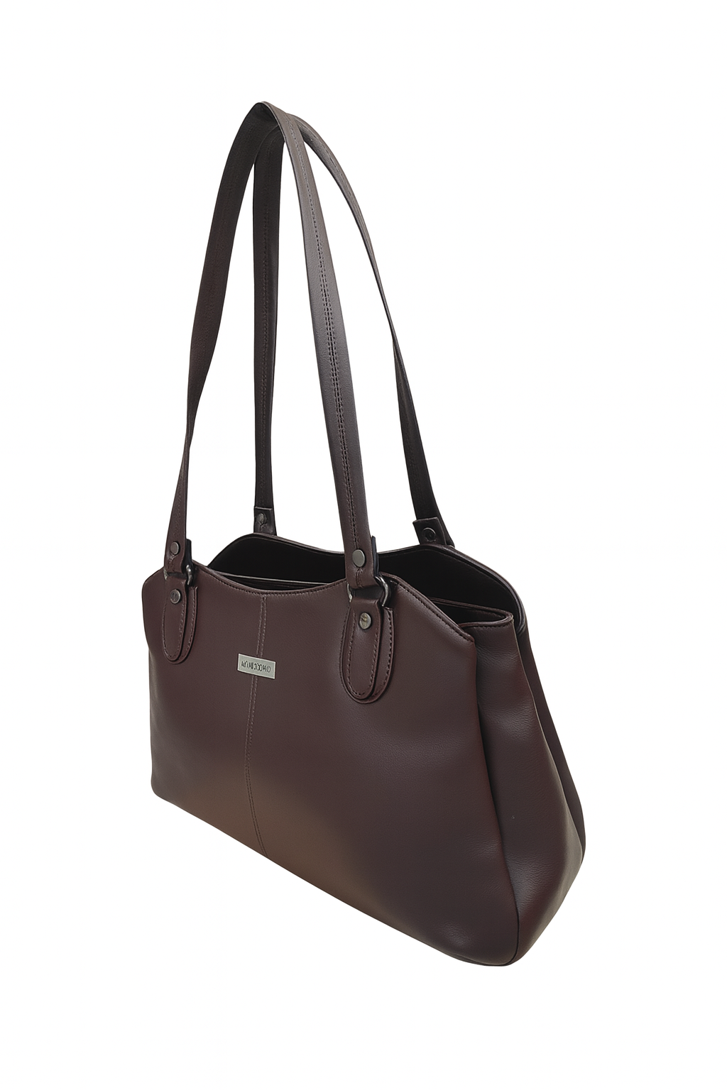 Dhariwal LAB-9917  Women’s Dark Brown Handbag – 3 Compartments with 2-in-1 Center Pocket, Back Chain Pocket, Twin Handles, Premium PU Leather-Dark Brown