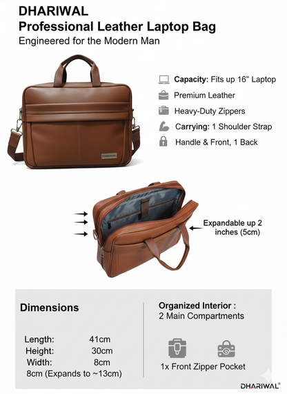 Dhariwal EB-621 Executive Leather Laptop Bag Men & Women  – Classic Brown Elegance