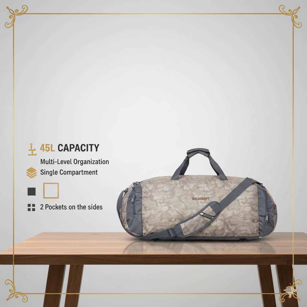 Wildcraft Duffle Bag, 45L Sleek Large Bag For Men&Women