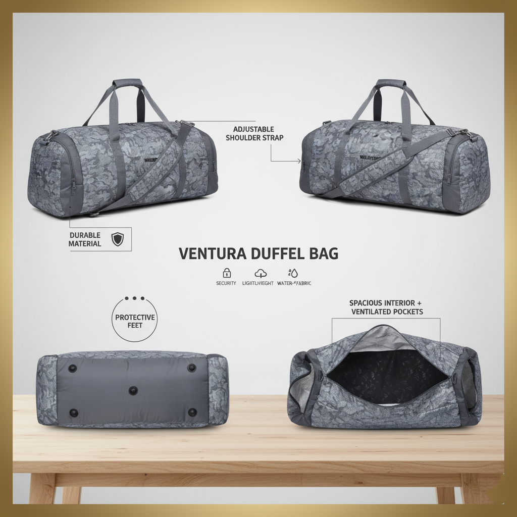 Wildcraft Duffle Bag, 53L Sleek Large Capacity Duffel | Sports, Gym, Trekking & Travel Bag For Men&Women