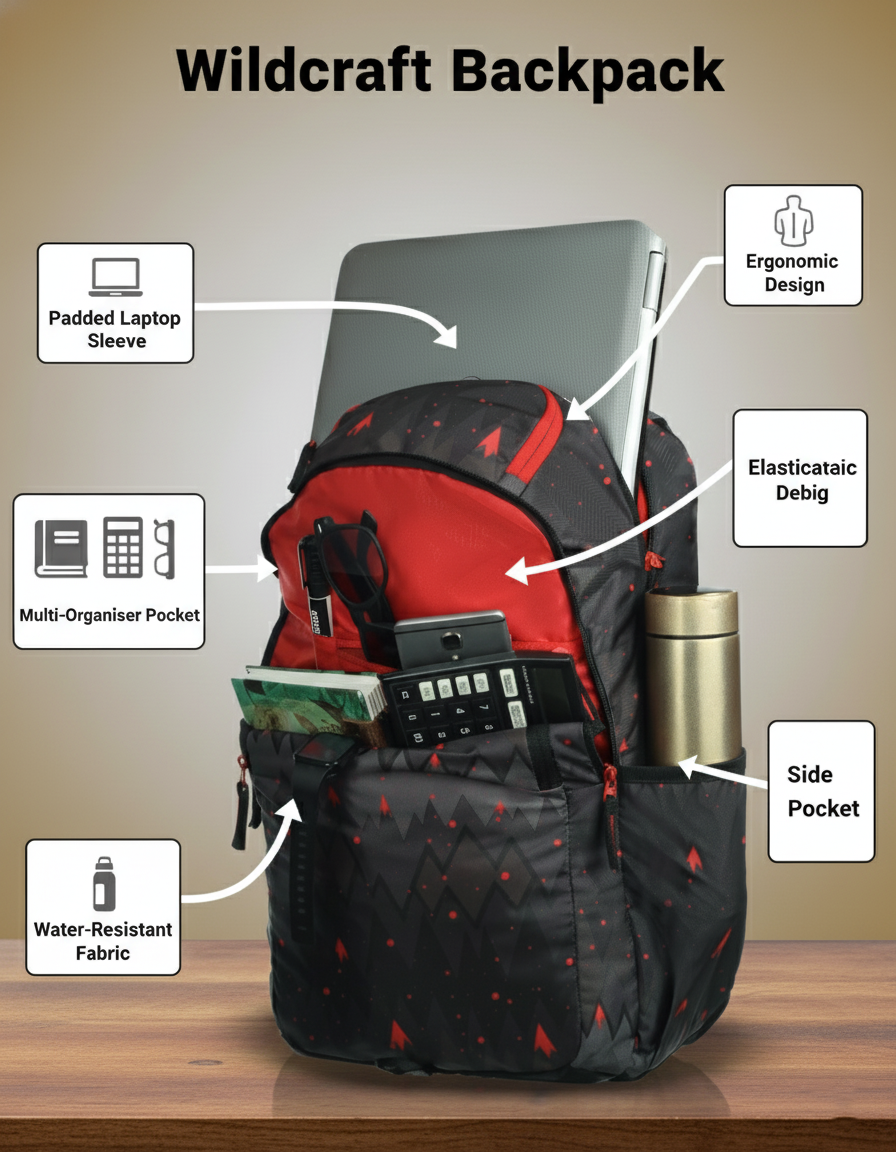 Wildcraft Backpack 30L Travel/School/College/Office Bag For Men & Women