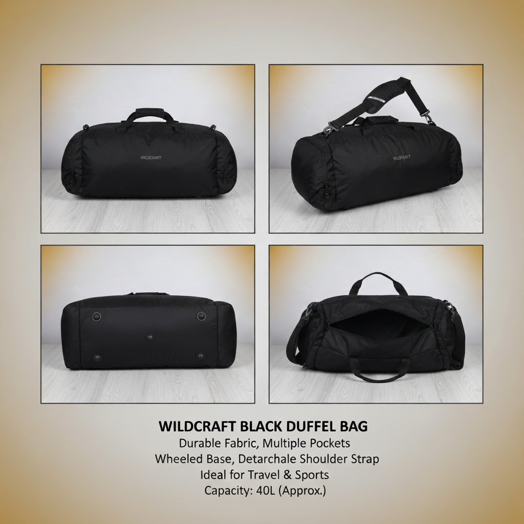 Wildcraft Duffle Bag, 45L Sleek Large Bag For Men&Women