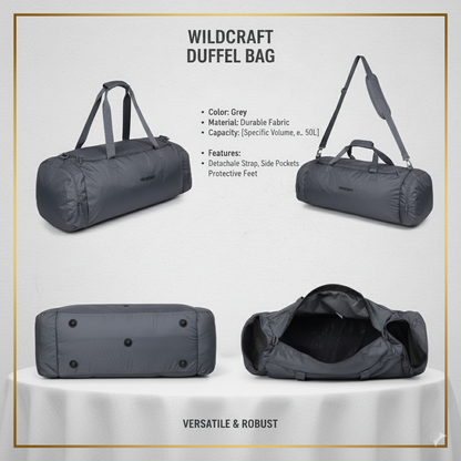 Wildcraft Duffle Bag, 53L Sleek Large Capacity Duffel | Sports, Gym, Trekking & Travel Bag For Men&Women