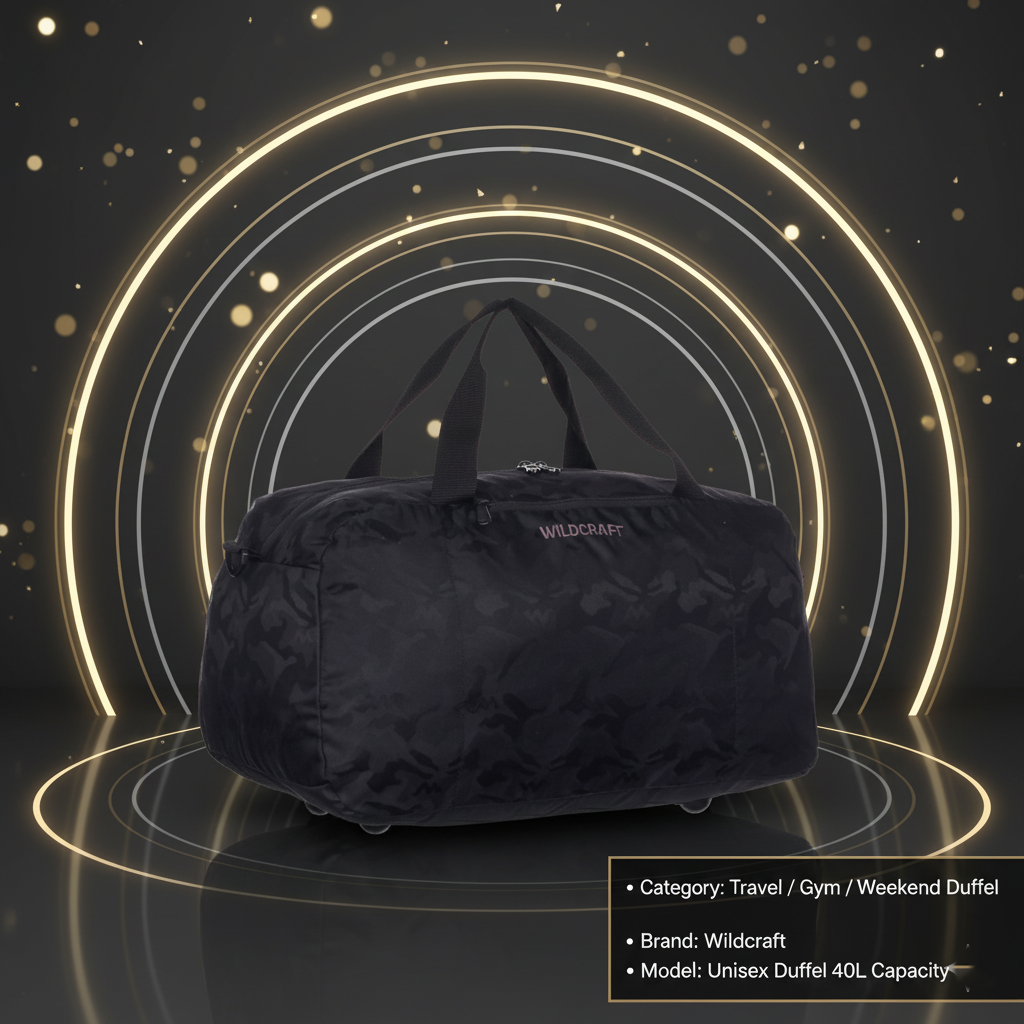 Wildcraft Duffle Bag, 40L Sleek Large Capacity Duffel | Sports, Gym, Trekking & Travel Bag For Men&Women ( Shttur Nova)