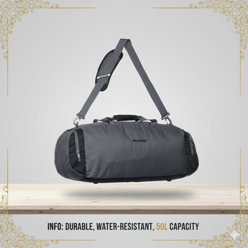 Wildcraft Duffle Bag, 45L Sleek Large Bag For Men&Women