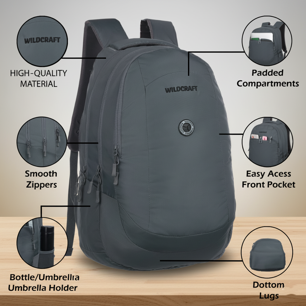 Wildcraft  Laptop Backpack 28L Travel/School/College/Office Bag For Men & Women