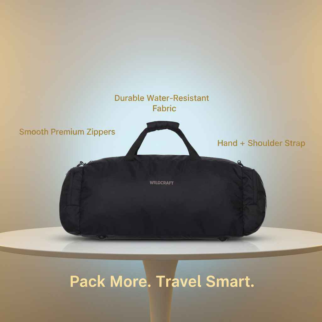 Wildcraft Duffle Bag, 45L Sleek Large Bag For Men&Women