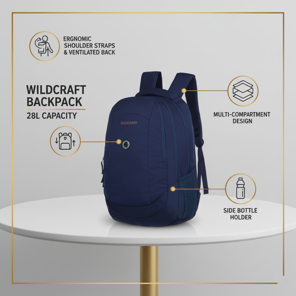 Wildcraft Power Laptop Backpack 28L Travel/School/College/Office Bag For Men & Women